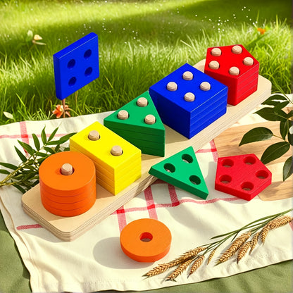 Colorful Geometric Shape Wooden Stacking Blocks for Boys and Girls - Educational Toy to Enhance Color Recognition, Coordination Skills Development Birthday Gift, Learning Through Play, Playful Learning, Smooth Finish, Early L