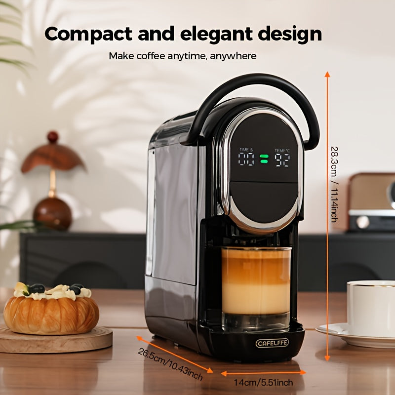 CAFELFFE 4-in-1 Capsule Coffee maker, Automatic Coffee Machine with hot & cold extraction, visual LCD panel, 7-level water adjustment. Compatible with DG/Nes Original/ground coffee/ese Pod, 19Bar. Suitable for home/office, pe