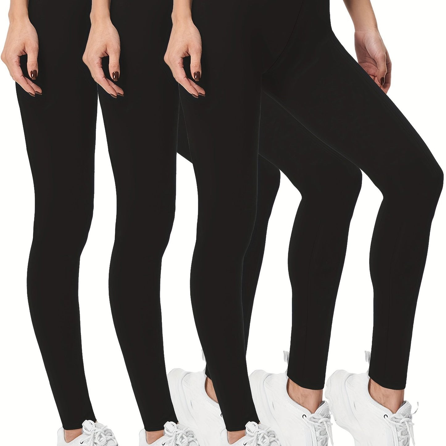 3-Pack High-Elasticity Slim-Fit 9/10 Length Pants - Solid Color Tight Waist All-Season Trousers, Machine Washable &amp; Dry Cleanable, Casual to Dressy Wear (Compatible with Skirts/Blouses) - Bulk Pack for Cost Savings &amp; Easy War