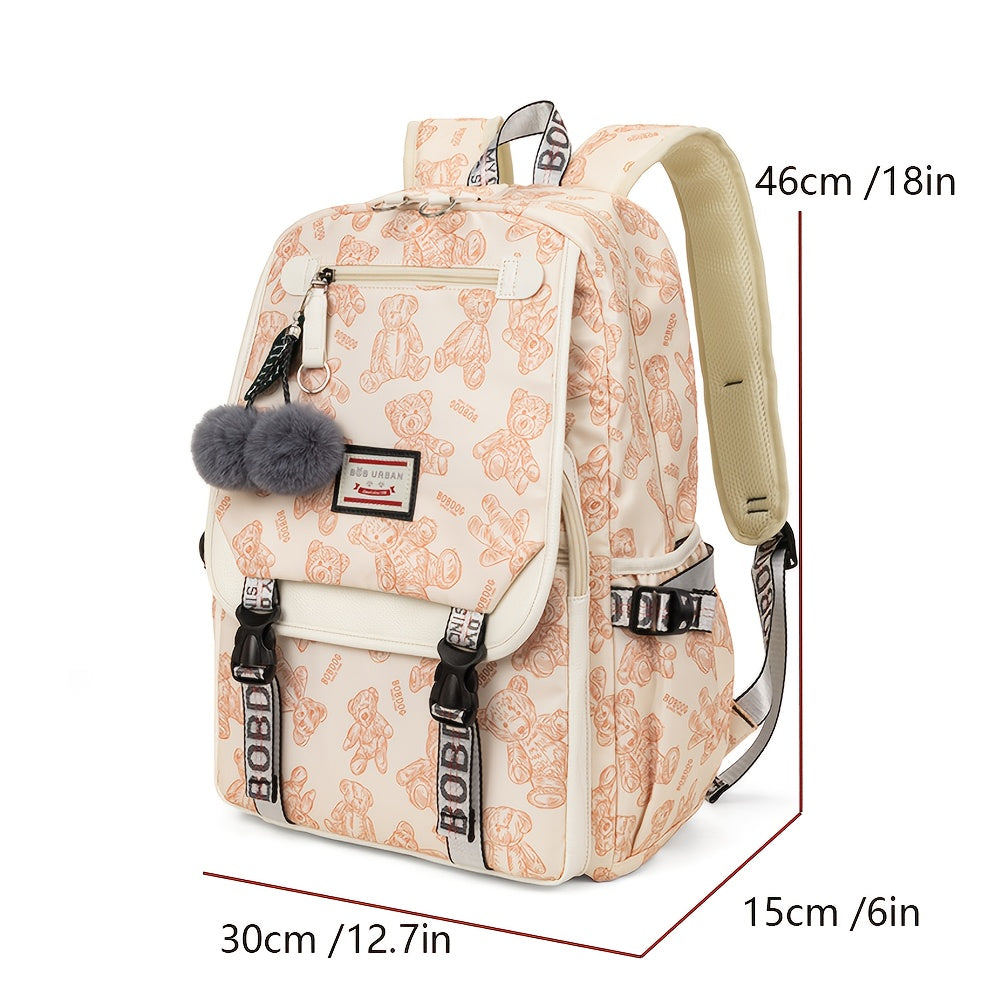 A set of youth vintage printed fashion backpacks, suitable for girls' campus commuting, travel backpack with a capacity of about 25 liters (height about 46cm), can hold a laptop, and the print position is random