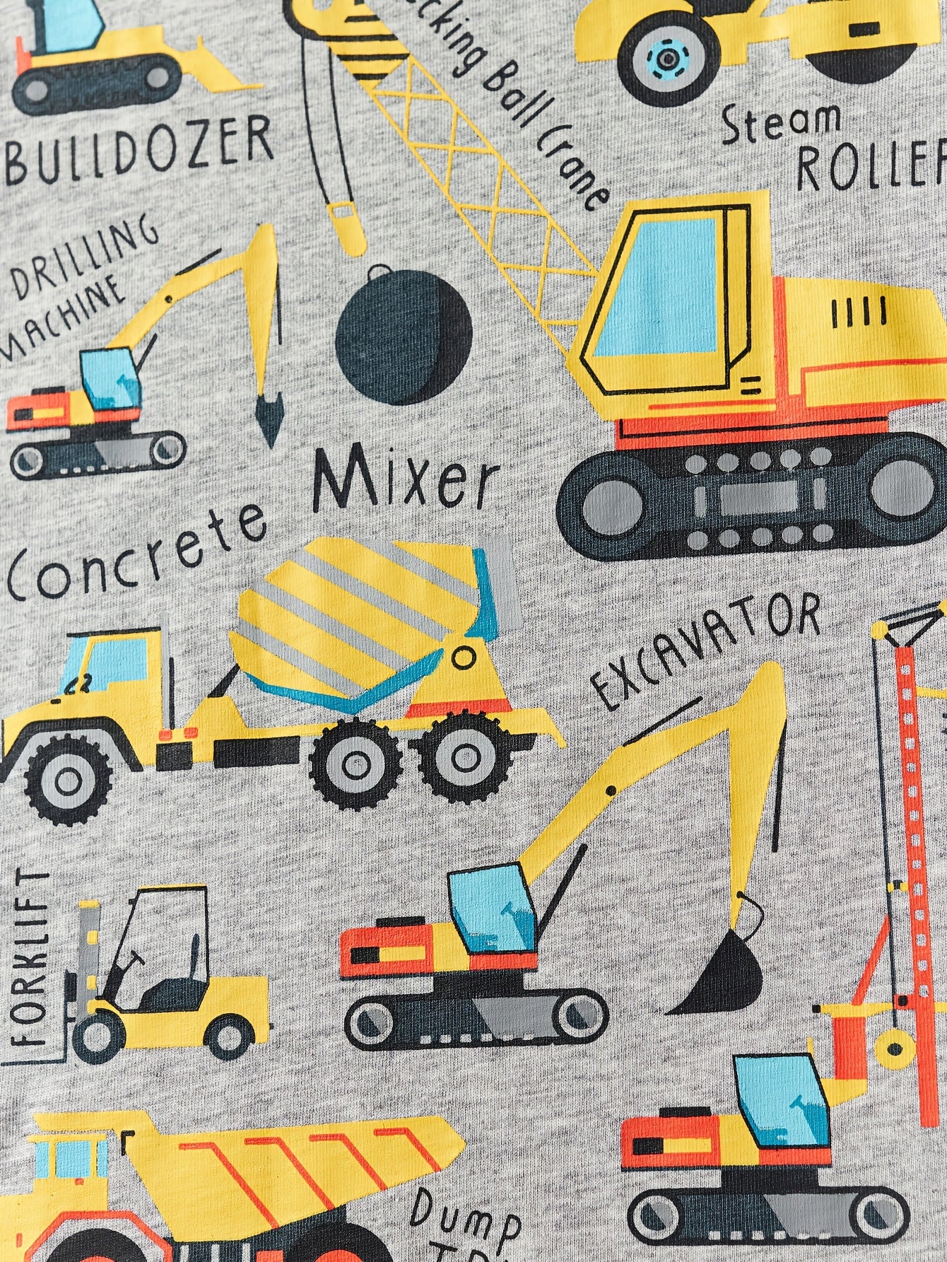 Boys' Cotton Short Sleeve T-Shirt with Cartoon Excavator Print, Breathable Summer Trend