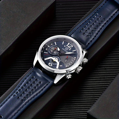 BENYAR Men's Quartz Chronograph Watch with Faux Leather Strap, 30m Waterproof, Fashionable Sport and Business Design, Elegant Gift for Men, Multifunctional, Calendar