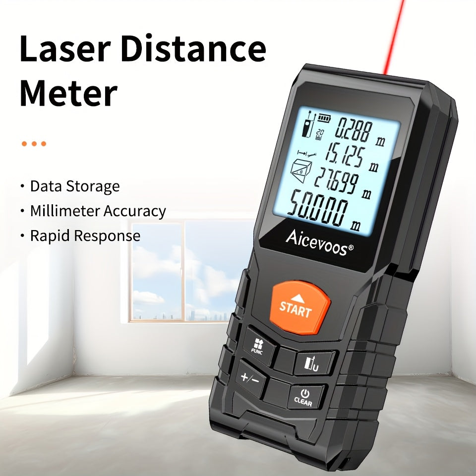 AICEVOOS High Precision Digital Laser Distance Meter, 50-120m Range, Battery-Powered, Rubber Casing, Electronic Measuring Tape for Industrial Measurement, Measurement Tool|Digital Distance Meter|Rubber Casing Tape
