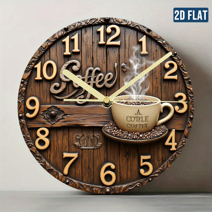 Coffee Lover's Silent Wall Clock - Non-Ticking Modern Decor with Cup Design, Battery-Powered Acrylic Clock for Living Room, Kitchen, Office - Brown & Golden Cafe Theme Gift for Coffee Enthusiasts (AA Battery Not Included), Co