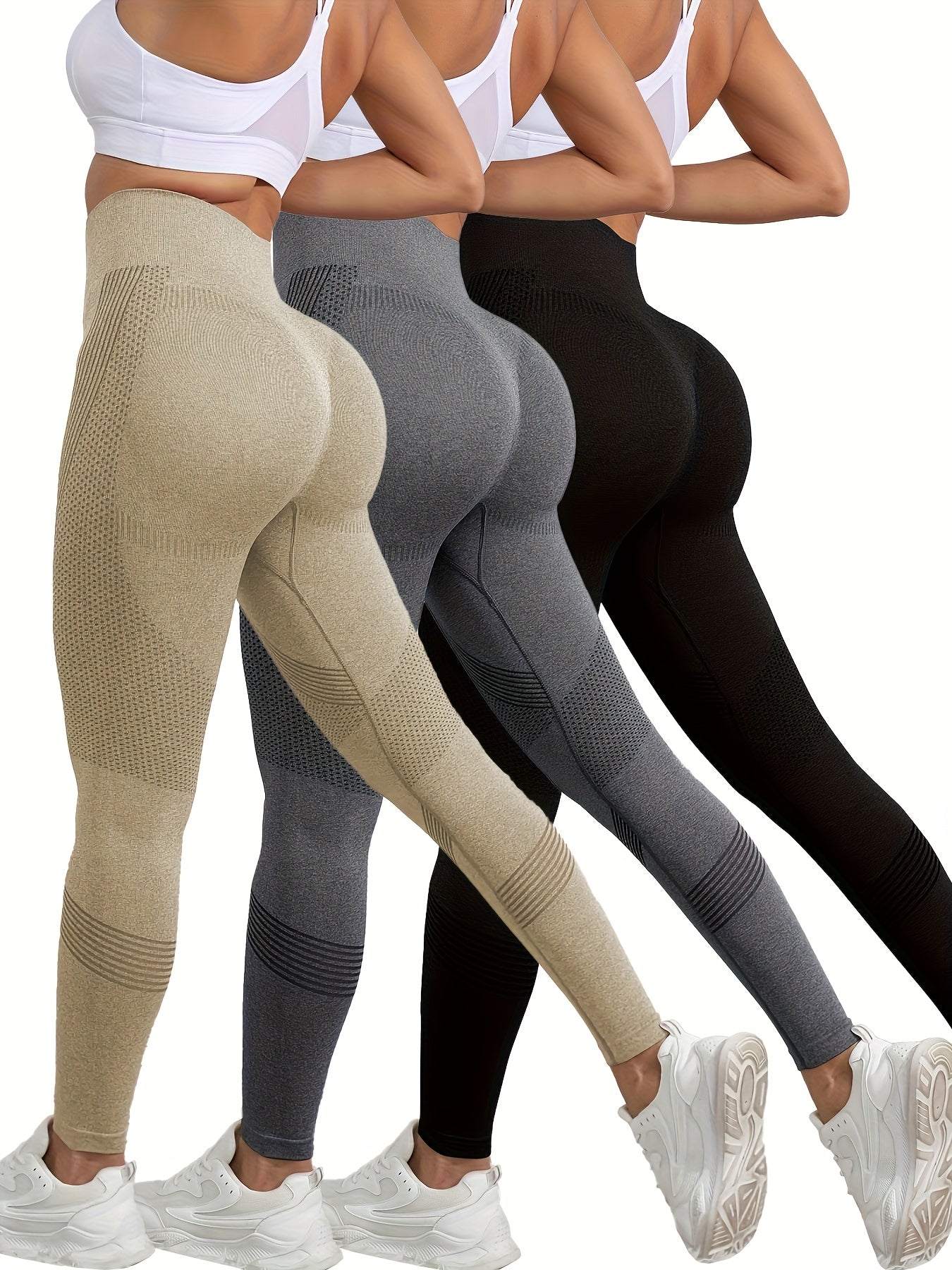 3pcs Women's High-Waisted Seamless Gym Leggings - Butt-Lifting Tummy Control Yoga Pants, 4-Way Stretch Machine Washable Workout Running Yoga Pants in Burgundy/Gray/Black, Sleek Sporty Design, Nontransparent Fabric