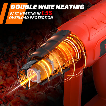 Heat Gun 2000W, Professional Electric Hot Air Gun Dual Temperature Settings 60C-600C and Overload Protection with 4 Nozzles, for Shrinking PVC, Crafts, Paint Stripping, Car Film, Embossing