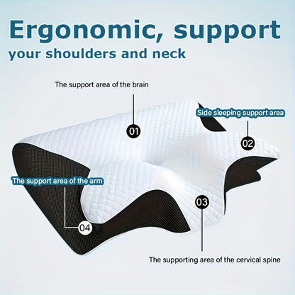 Ergonomic Neck Pillow for Side, Back, and Stomach Sleepers - Contoured Design, Soft Yet Firm Support, Black with White Textured "Safe" Label, Shoulder Relaxation, Solid Construction, Comfortable Neck Support | Textured Neckre