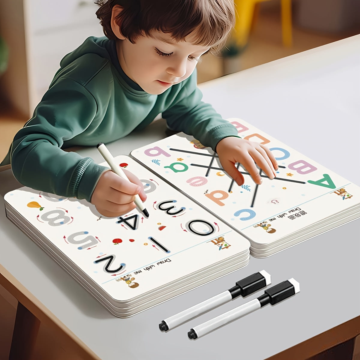 32-Page Magic Writing Practice Book - Reusable Pencil Control Training Workbook with Tracing Letters, Numbers &amp; Shapes, Interactive Whiteboard-Style Pages for, Kindergarten Learning, Activities, Christmas/Halloween Gift, Educ