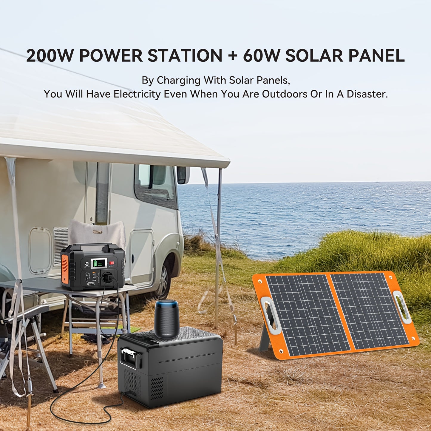 200W Portable Power Station, 60W Foldable Solar Panel, 151Wh Digital Display Solar Generator, with BMS Smart Battery | High-Density Lithium Battery | Sine AC Power, Home Backup | Outdoor Travel Essential Set, Portable Generator
