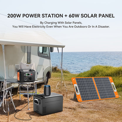 200W Portable Power Station, 60W Foldable Solar Panel, 151Wh Digital Display Solar Generator, with BMS Smart Battery | High-Density Lithium Battery | Sine AC Power, Home Backup | Outdoor Travel Essential Set, Portable Generator