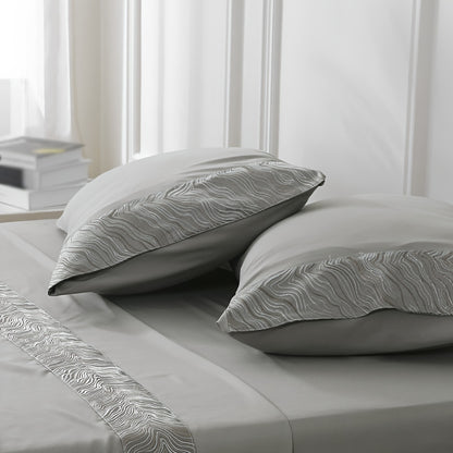 Luxury jacquard Bed Sheets Set 40.64cm deep pocket - 4pcs Bedding - Shrinkage and Fade Resistant - Easy Care 1flat+1fitted+1/2pillowcase