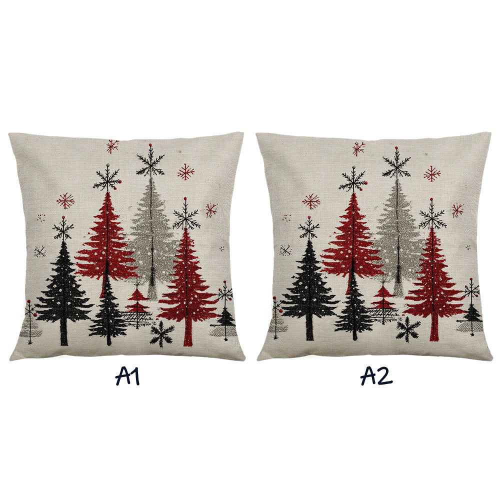 2pcs Christmas Winter Tree Throw Covers, Minimalist Beige Background with Snowflake Design, 40.64x45.72 cm Single-Sided Printed Holiday Decor for Sofa, Living Room &amp; Bedroom (No Insert), Christmas Throw Pillows, Pink And Whit