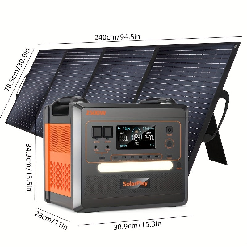 SolarPlay Portable Power Station 2500W (peak 4800W), 2304Wh Solar Generator, Equipped with 400W Solar Panels for 1.5-hour Fast Charging, BMS Emergency Power Supply, Used for Home Backup, Camping, Outdoor Battery Backup, Power