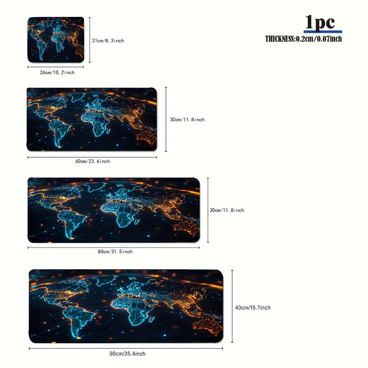 1 durable gaming mouse pad, non-slip washable keyboard desk mat accessory, an ideal gift for gamers, office and study accessories - global map of the digital world