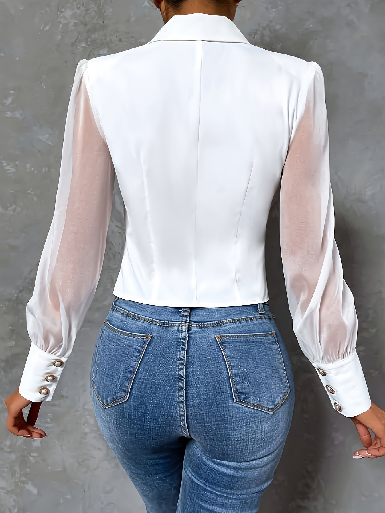 Elegant Women's Long Sleeve Blouse with Lapel Collar - Solid Color, Button Detail, Machine Washable