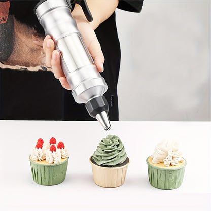 High-Quality Stainless Steel Icing Cream Decorating Kit, 34pcs Cake Decorating Tools Set with 10 Medium Nozzles and 10 Small Nozzles, Including a Graduated Smoothing Scraper, Silicone Writing Pen, Fondant Comb, Cupcake Fillin