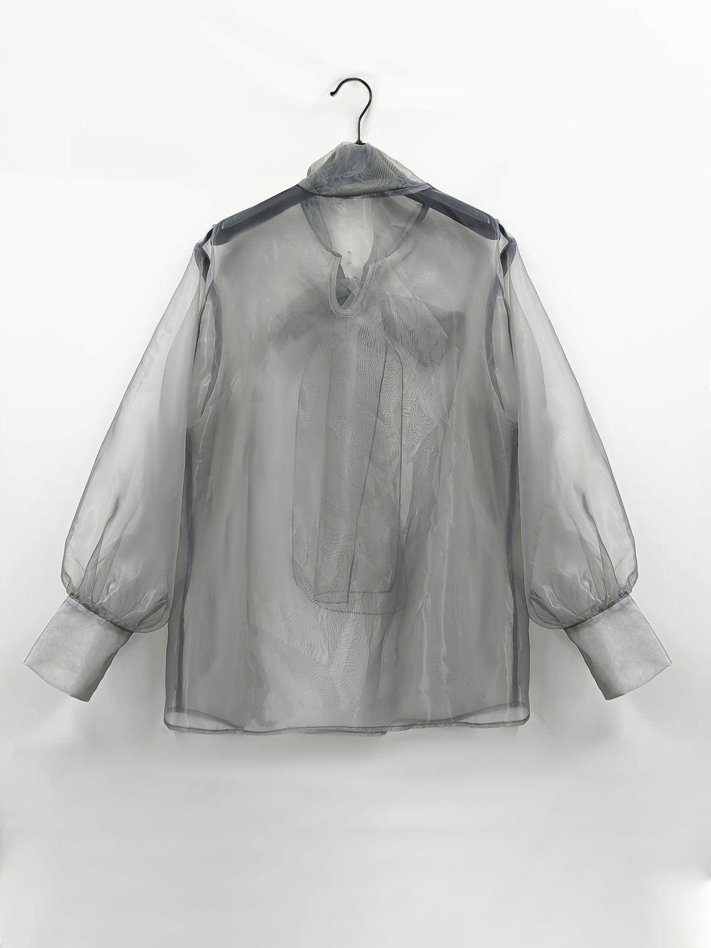 Elegant Plus Size Women'S Blouse with Sexy Bow Collar, Bubble Sleeves, and Pearl Accents - Chic Solid Color Non-Stretch Fabric for All Seasons, Plus Size Blouses