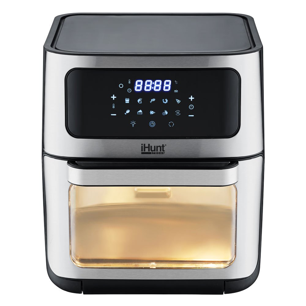 Hot Air Fryer with Rotisserie Without Oil Ihunt Bro Air Fryer 12L Rotary XL, 1800W, 360-Degree Air Circulation, Premium Inox Body, 10 Cooking Functions, Adjustable Temperature, Defrosting, Double Compartment with 3 Cooking Zo