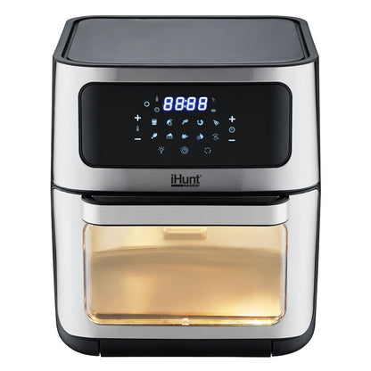 Hot Air Fryer with Rotisserie Without Oil Ihunt Bro Air Fryer 12L Rotary XL, 1800W, 360-Degree Air Circulation, Premium Inox Body, 10 Cooking Functions, Adjustable Temperature, Defrosting, Double Compartment with 3 Cooking Zo