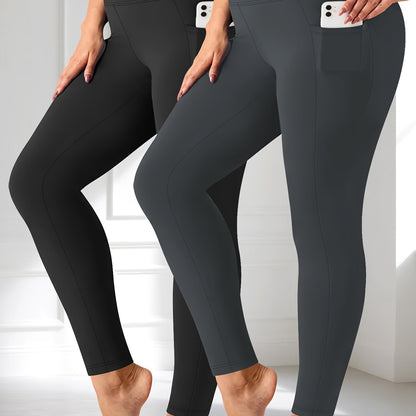 Plus Size - Two-piece set - Plus Size Crescent Pocket 9-Inch Pants (Discounted Promotional Model) - Belly Tight-Fitting Leggings with Pockets High-Waisted Pants for Women and Fitness