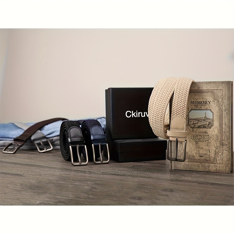 3pcs, Men's Sports Elastic Belt, Golf Belt with High Quality Alloy Buckle, Woven Hole-less Design, Adjustable Size Anywhere, Comfortable, Breathable, Match with Jeans and Casual Pants Clothing Accessory, A Multi-Functional Be