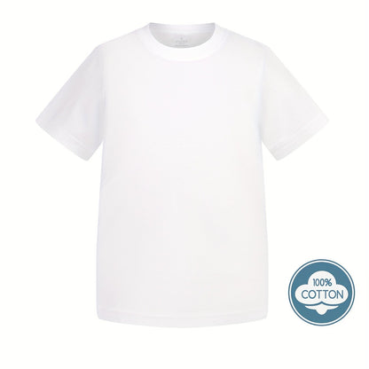 T-shirt infantil de cor sólida, blusa casual de manga curta, t-shirt infantil para o verão.