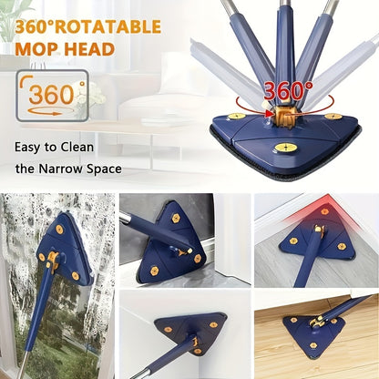 1pc, Triangle 360° Rotating Cleaning Mop, Long Handle Floor Mop, Hands-free Wash Squeeze Mop, Wet And Dry Dual-use Cleaning Mop, For Floor Wall Ceiling Corner Glass, Cleaning Supplies, Cleaning Tool