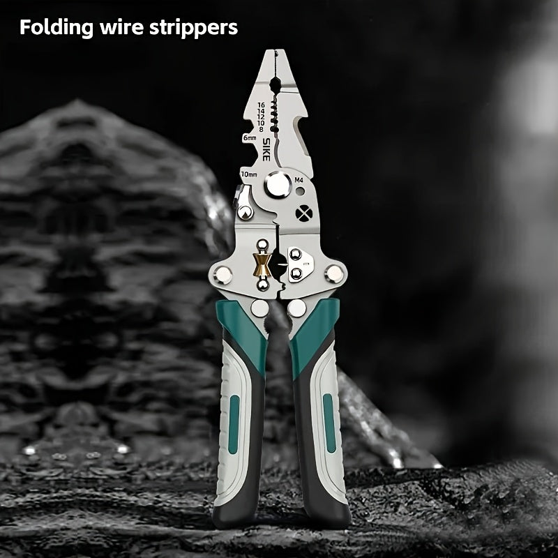 Collapsible Multi-Function Electrician's Industrial Grade Wire Stripper, Durable High Carbon Steel Precision Tool for Cutting, Crimping, and Stripping - Suitable for All Electrical Work