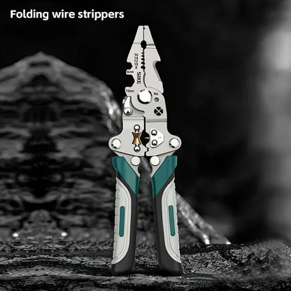 Collapsible Multi-Function Electrician's Industrial Grade Wire Stripper, Durable High Carbon Steel Precision Tool for Cutting, Crimping, and Stripping - Suitable for All Electrical Work