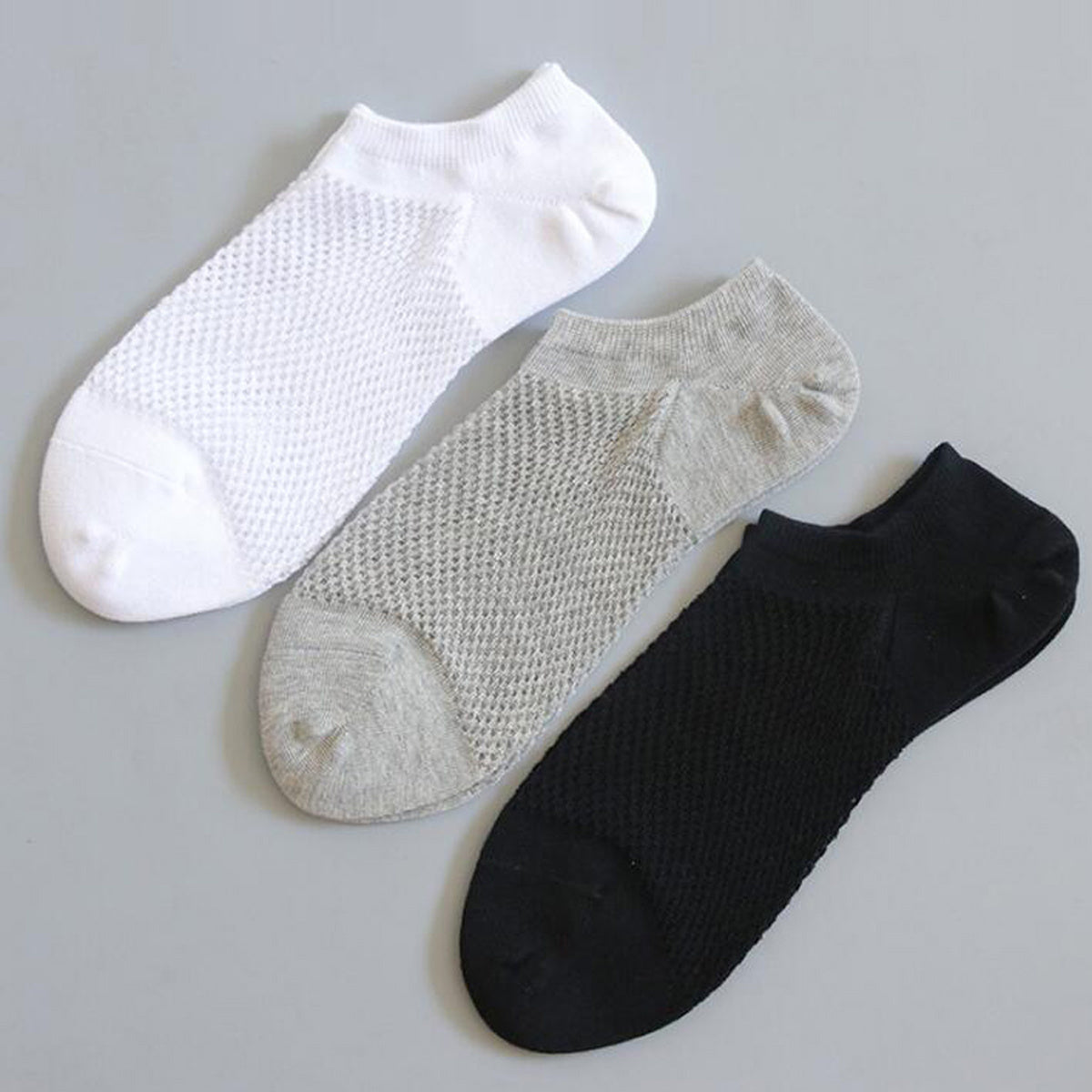 3pairs Men's Solid Pointelle Socks