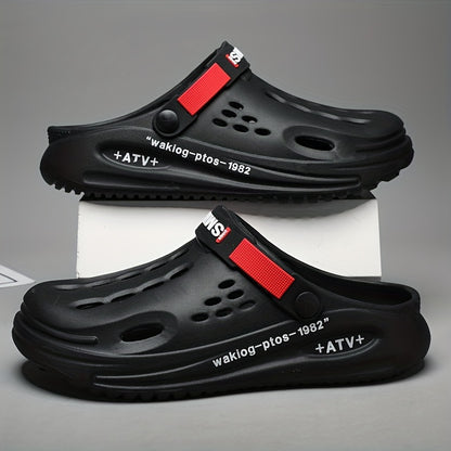 Men's Trendy Thick-Sole EVA Clogs with Alphabet Design - Slip-On, Breathable Garden Shoes with Secure Yellow Strap & "SMN WALKING PROS" Insole Print for Outdoor Comfort, Chunky Shoes