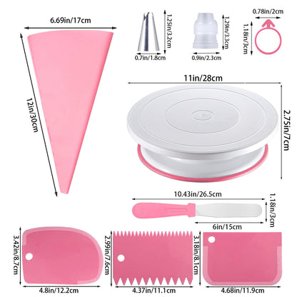 36pcs Stainless Steel Piping Nozzles Cake Turntable Set, 24 Piping Nozzles, 1 Cake Turntable, 2 Reusable Piping Bags, 2 Silicone Rings, 2 Converters, 2 Cream Spatulas, 3 Cream Scrapers, Cake Decorating, Nozzles, Pastry, Cupca