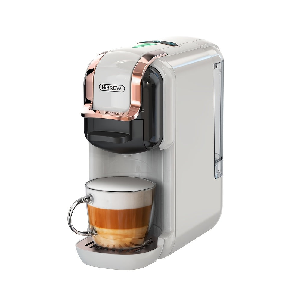 HiBREW 5-in-1 -in-One Coffee Machine: Espresso, Cappuccino, Latte, Drip, Capsule & Ground Coffee Maker with ESE/NS/DS/K-Cup Pods, 1450W System, Semi- Operation, European Plug (220-240V), Coffee Maker Machine, Espresso Coffee