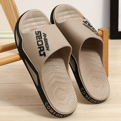 Chinelo de homem em EVA com sola grossa e almofadada - Sandálias leves e respiráveis ​​para uso interior e exterior, com estampado de letras em branco e preto, ideais para casa, casa de banho, uso casual e como chinelo de quarto.