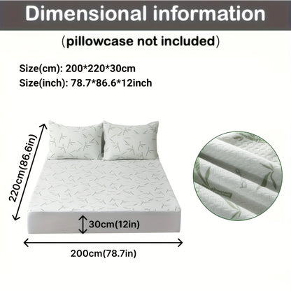 1pc 100% Bamboo Fiber Mattress Protector 250gsm - Cooling Breathable Bed Cover with 3D Air Layer, Green, Machine Washable Polyurethane Filling for Pressure Relief & Temperature Regulation, Bed Comfort Enhancement, Stylish Bed