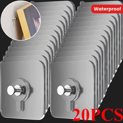 20pcs Practical Modern Wall Mounted Hooks - Easy to install, strong bond, no drilling, waterproof plastic hooks for photos, picture frames, posters, clocks in the kitchen and bathroom, utility hooks