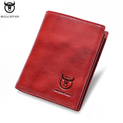 BULLCAPTAIN Men'S Genuine Leather Wallet, Handmade Full-Grain Cowhide, Large Capacity Multi-Card Holder, Driving License Slot, Sleek Black Embossed Logo, Business Style, Polyester Lined, Non-Braided, Secure Travel Wallet | St