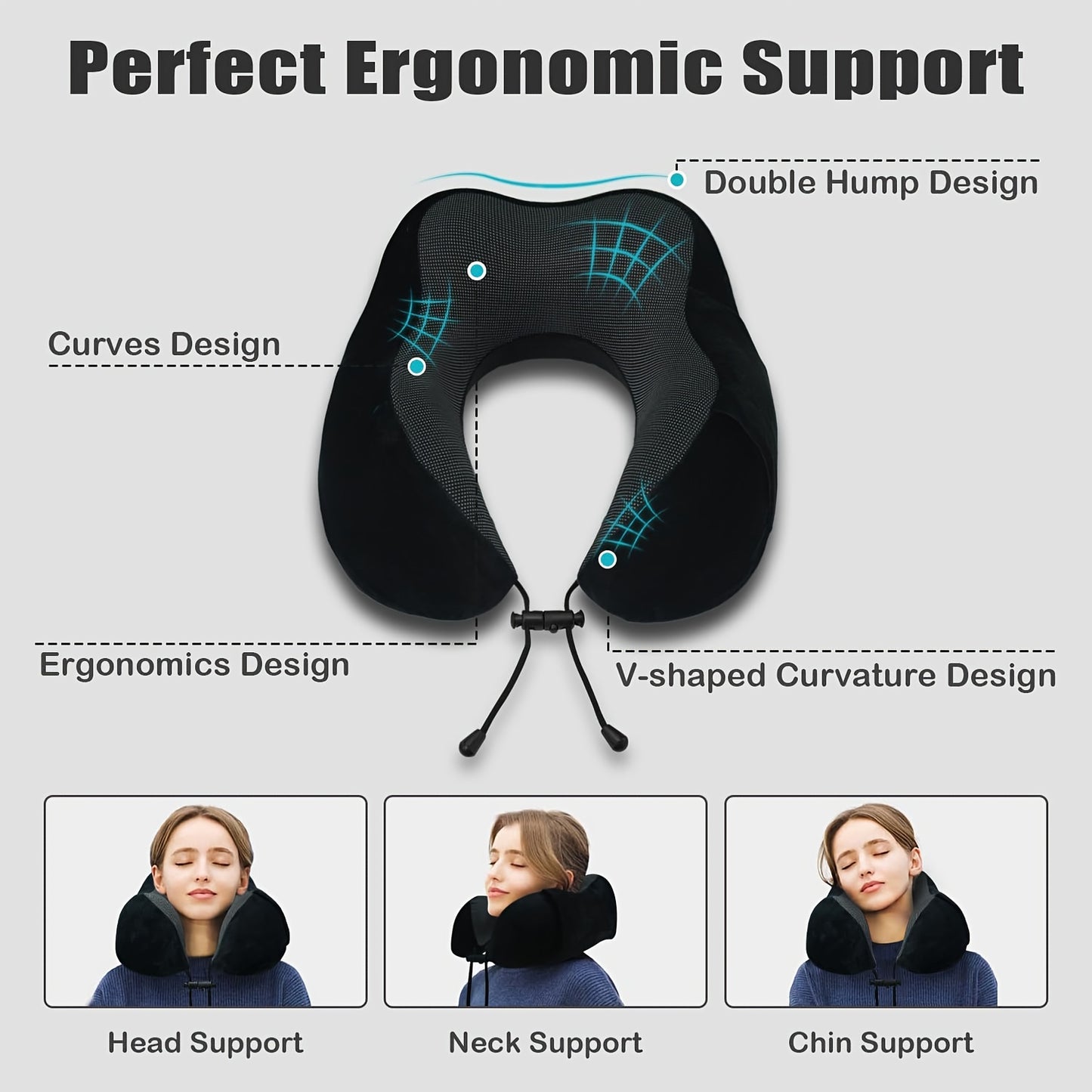 Camel Shape Pure Neck Pillow, Machine Washable, Detachable, Comfortable and Breathable, Travel Set with Adjustable Buckle, 3D Contour Eye Mask, Earplugs and Storage Bag, Very Soft Fit for Body, Good Supportive Travel Neck Pil