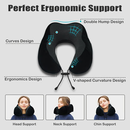 Camel Shape Pure Neck Pillow, Machine Washable, Detachable, Comfortable and Breathable, Travel Set with Adjustable Buckle, 3D Contour Eye Mask, Earplugs and Storage Bag, Very Soft Fit for Body, Good Supportive Travel Neck Pil