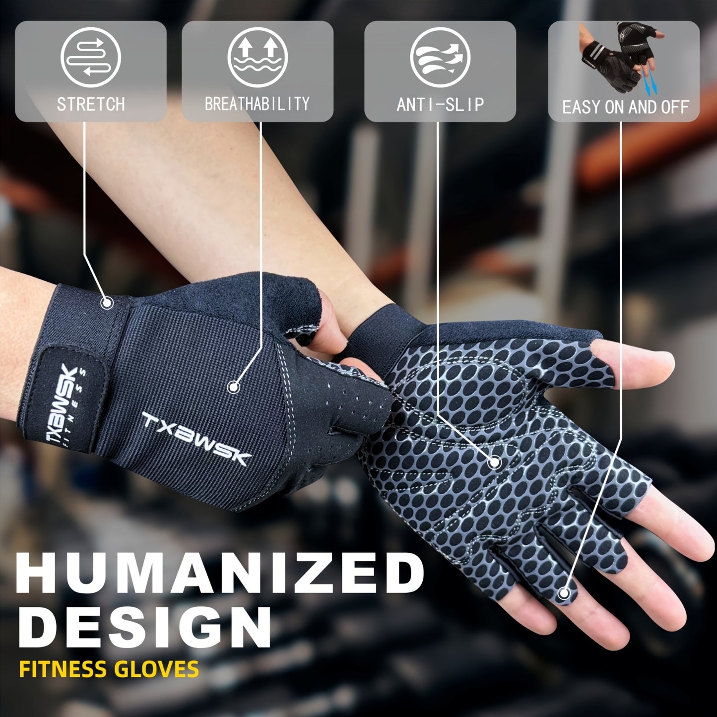 Unisex Fitness Gloves with Full Palm Anti-Slip Silicone, 5mm Cushioned Sponge, Half-Finger Professional Half-Finger Gloves for Outdoor Sports Cycling, Adjustable Wrist Strap, Ergonomic Design, Gym Accessories