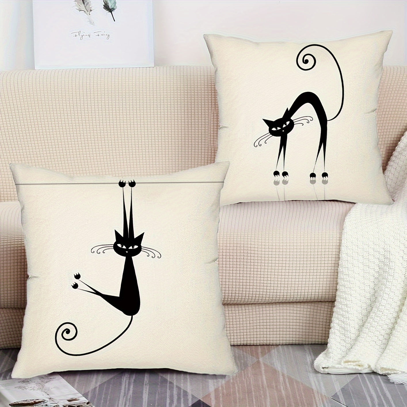 4pcs Playful Black Cat Throw Pillow Covers | Boho Chic Decorative Cushion Covers, 44.96x44.96 cm, Polyester with Zip Closure | Ideal for Sofa, Bedroom, Office & Farmhouse | Hand Washable, Paisley Pattern, Decorative Pillows