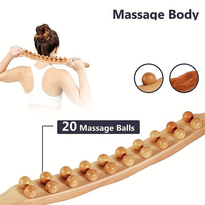 Double Row 20 Beads Carbonized Massage Stick - High Quality Wooden Meridian Roller, Suitable for the Whole Body, Professional Abdominal Gua Sha Tool, Health Care Massage Tool, Suitable for Waist/Abdomen/Legs/Hands/Back Body S