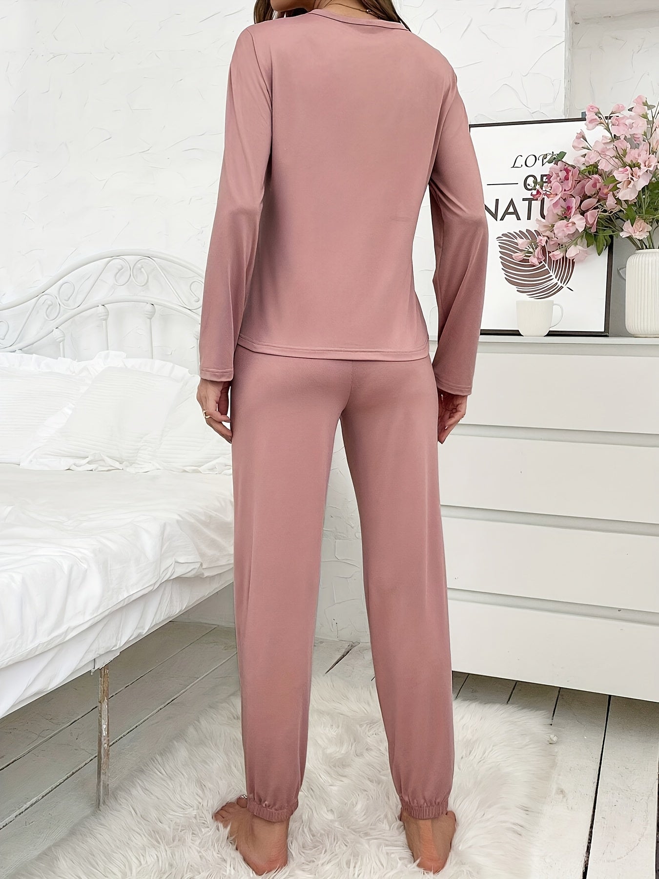 Autumn and Winter Women's Pajamas Long Sleeve Long Pants Cartoon Letter Print All-Season Casual Home Wear Set