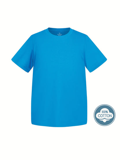 T-shirt infantil de cor sólida, blusa casual de manga curta, t-shirt infantil para o verão.