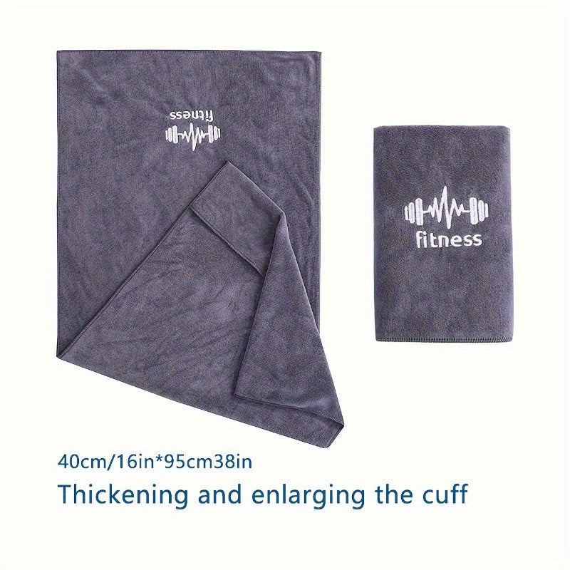 1pc Unisex Quick-Dry Sports Towel with Oversized Sleeve, Embroidered Fitness Motif, Ultra-Absorbent Gym Mat for Running, Outdoor, Badminton, Basketball - 40x95cm