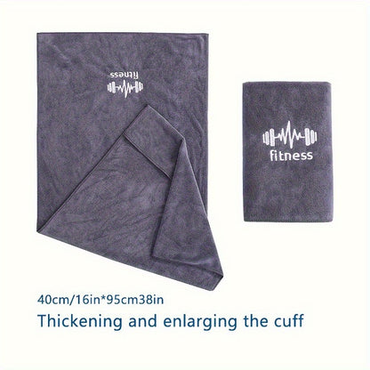 1pc Unisex Quick-Dry Sports Towel with Oversized Sleeve, Embroidered Fitness Motif, Ultra-Absorbent Gym Mat for Running, Outdoor, Badminton, Basketball - 40x95cm