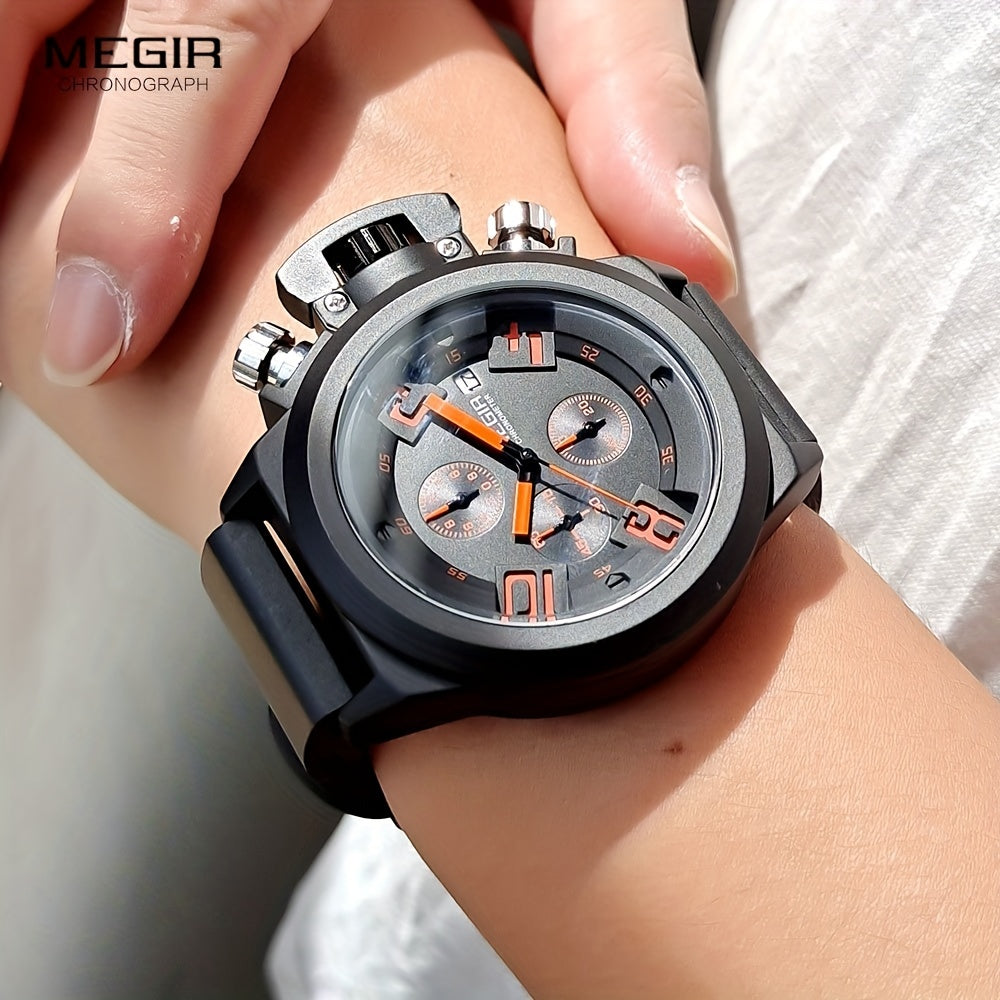 MEGIR Multifunction Men's Watch, Sports Silicone Strap Waterproof Calendar Quartz Watch 2002, Ideal Choice For Gifts