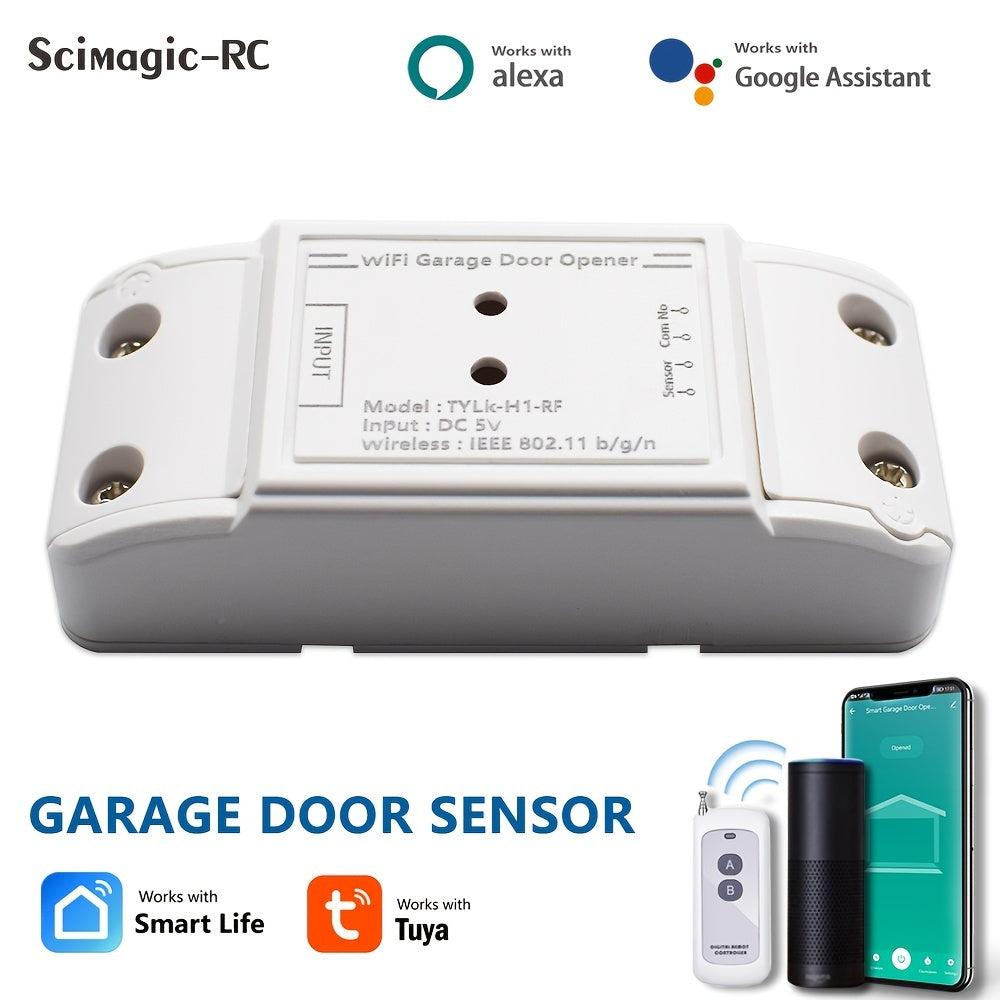 Wifi Switch Smart Garage Door Opener Controller, Compatible with Alexa Echo, Google Home, And Smartlife/Tuya APP Control, Works with RF433 Remote Control. The Tuya Smart Garage Door Opener Can Control Swing And Sliding Door M