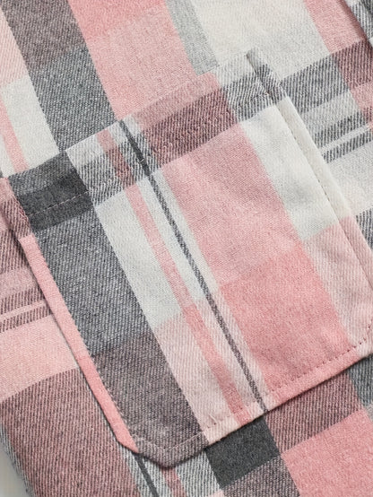 Women'S Casual Pink Plaid Button-Up Shirt - Short Sleeve Summer Top with Collar, Lightweight & Breathable Fabric for Casual Attire, Short Sleeve Blouse