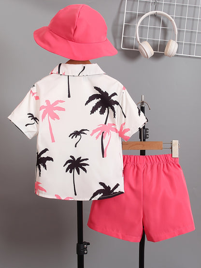 Boys' Summer Fashion Street Shirt Three-piece Set Only Selling Hats, Shirts and Shorts, Perfect for Outdoor
